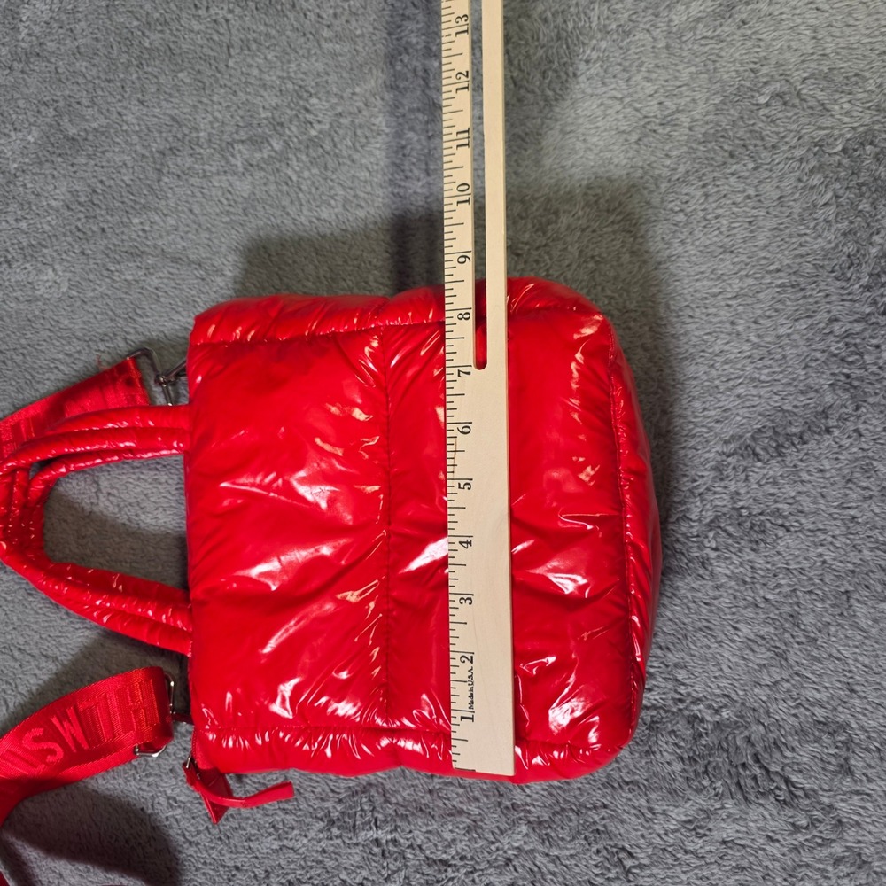 H&M Womens Small Puffer Crossbody Bag Red Glossy Quilted Detachable Strap - Picture 2 of 8